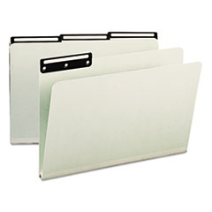 Recycled Heavy Pressboard File Folders with Insertable 1/3-Cut Metal Tabs, Legal Size, 1" Expansion, Gray-Green, 25/Box