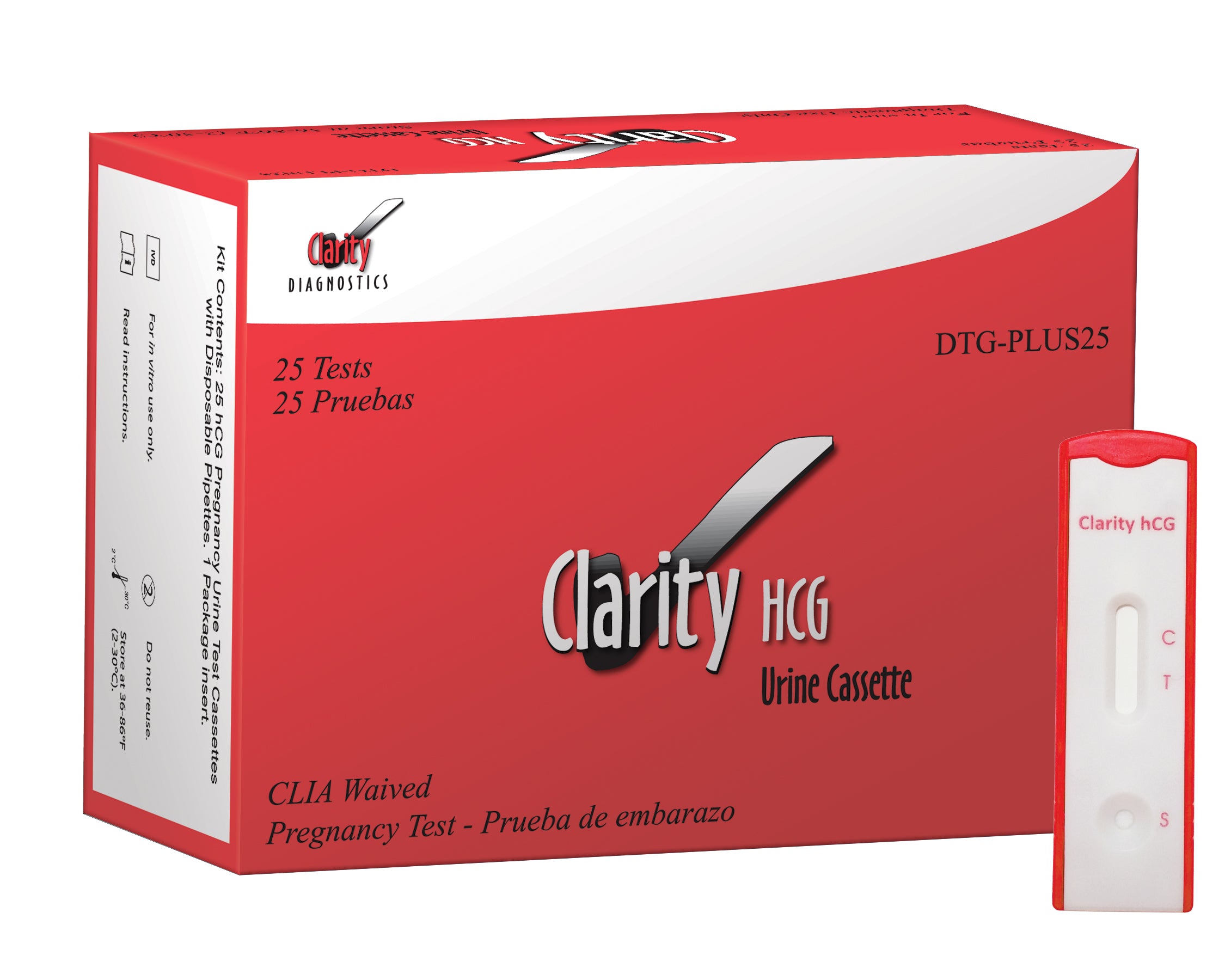 Clarity HCG Test Cassettes (Box 25) “CLIA Waived”