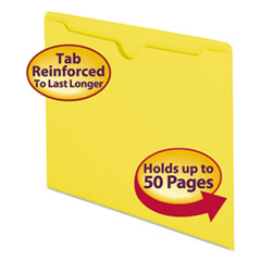 Colored File Jackets with Reinforced Double-Ply Tab, Straight Tab, Letter Size, Yellow, 100/Box