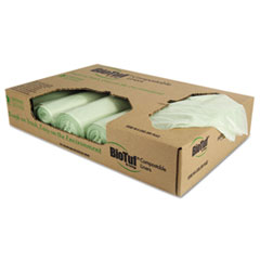 Biotuf Compostable Can Liners, 32 gal, 1 mil, 34" x 48", Green, 20 Bags/Roll, 5 Rolls/Carton