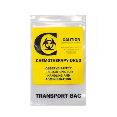 Chemotherapy Transport Bag, 6W x 9H, 4 MIL, Yellow/Black Print