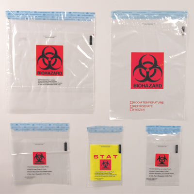 Econo-Guard Specimen Transport Bag, 13W x 18H, 2 MIL, Tamper Evident Closure, 2-wall, Red/Black Biohazard Print