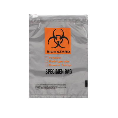 Econo-Zip Specimen Transport Bag, 7W x 9H, 1.75 MIL, 3-wall, Slider Zip Closure, Orange/Black Biohazard