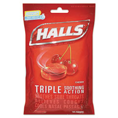 Triple Action Cough Drops, Cherry, 30/Bag, 12 Bags/Box