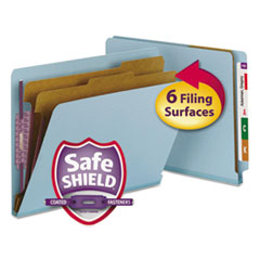 End Tab Pressboard Classification Folders, Six SafeSHIELD Fasteners, 2" Expansion, 2 Dividers, Letter Size, Blue, 10/Box