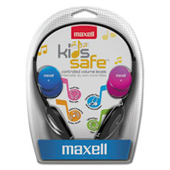 Kids Safe Headphones, 4 ft Cord, Black with Interchangeable Pink/Blue/Silver Caps