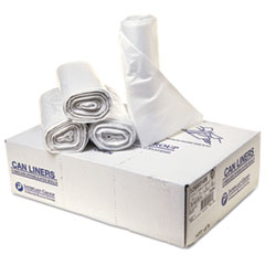 High-Density Interleaved Commercial Can Liners, 55 gal, 14 mic, 36" x 60", Clear, 25 Bags/Roll, 8 Rolls/Carton