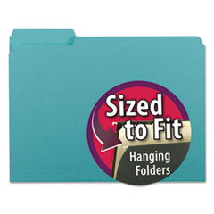 Interior File Folders, 1/3-Cut Tabs: Assorted, Letter Size, 0.75" Expansion, Aqua, 100/Box