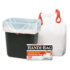 Drawstring Kitchen Bags, 13 gal, 0.6 mil, 24" x 27.38", White, 50/Box