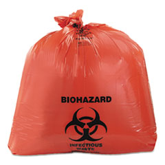 Healthcare Biohazard Printed Can Liners, 20-30 gal, 1.3 mil, 30" x 43", Red, 200/Carton