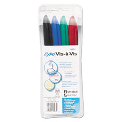 Vis-a-Vis Wet Erase Marker, Fine Bullet Tip, Assorted Colors, 4/Set