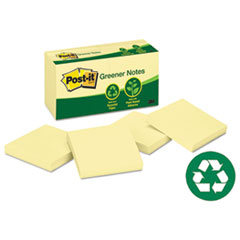 Original Recycled Note Pads, 3" x 3", Canary Yellow, 100 Sheets/Pad, 12 Pads/Pack