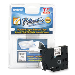 TZ Super-Narrow Non-Laminated Tape for P-Touch Labeler, 0.13" x 26.2 ft, Black on White