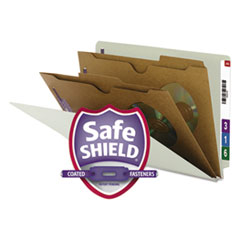 X-Heavy End Tab Pressboard Classification Folders, Six SafeSHIELD Fasteners, 2 Dividers, Legal Size, Gray-Green, 10/Box