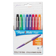 Flair Felt Tip Porous Point Pen, Stick, Extra-Fine 0.4 mm, Assorted Ink and Barrel Colors, 8/Pack