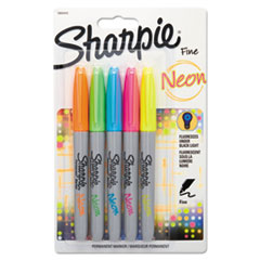 Neon Permanent Markers, Fine Bullet Tip, Assorted Colors, 5/Pack