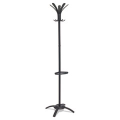 CLEO Coat Stand, Stand Alone Rack, Ten Knobs, Steel/Plastic, 19.75w x 19.75d x 68.9h, Black