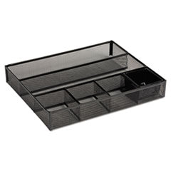 Metal Mesh Deep Desk Drawer Organizer, Six Compartments, 15.25 x 11.88 x 2.5, Black