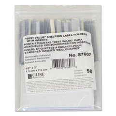 Self-Adhesive Label Holders, Top Load, 0.5 x 3, Clear, 50/Pack