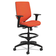 Solve Series Upholstered Back Task Stool, Supports Up to 300 lb, 23" to 33" Seat Height, Bittersweet Seat/Back, Black Base