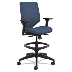 Solve Series Upholstered Back Task Stool, Supports Up to 300 lb, 23" to 33" Seat Height, Midnight Seat/Back, Black Base