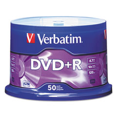 DVD+R Recordable Disc, 4.7 GB, 16x, Spindle, Matte Silver, 50/Pack