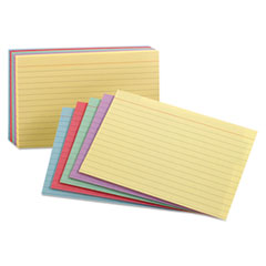 Ruled Index Cards, 3 x 5, Blue/Violet/Canary/Green/Cherry, 100/Pack