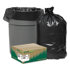 Linear Low Density Recycled Can Liners, 45 gal, 1.65 mil, 40" x 46", Black, 10 Bags/Roll, 10 Rolls/Carton