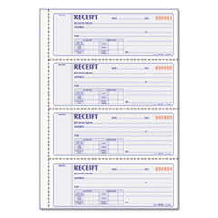 Money Receipt Book, Softcover, Two-Part Carbonless, 7 x 2.75, 4 Forms/Sheet, 200 Forms Total