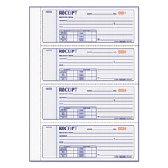 Money Receipt Book, Hardcover, Three-Part Carbonless, 7 x 2.75, 4 Forms/Sheet, 200 Forms Total