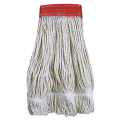 Wideband Looped-End Mop Heads, 20 oz, Natural w/Red Band, 12/Carton