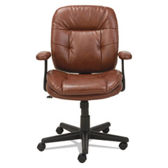 Swivel/Tilt Bonded Leather Task Chair, Supports 250 lb, 16.93" to 20.67" Seat Height, Chestnut Brown Seat/Back, Black Base