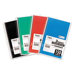 Spiral Notebook, 3-Subject, Medium/College Rule, Randomly Assorted Cover Color, (150) 9.5 x 5.5 Sheets