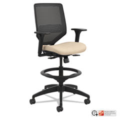 Solve Series Mesh Back Task Stool, Supports Up to 300 lb, 23" to 33" Seat Height, Putty Seat/Back, Black Base