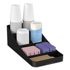 Trove Seven-Compartment Coffee Condiment Organizer, 7.75 x 16 x 5.25, Black