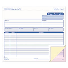 Triplicate Snap-Off Shipper/Packing List, Three-Part Carbonless, 8.5 x 7, 50 Forms Total