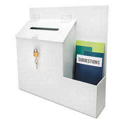 Suggestion Box Literature Holder with Locking Top, 13.75 x 3.63 x 13.94, Plastic, White