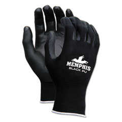 Economy PU Coated Work Gloves, Black, X-Small, Dozen