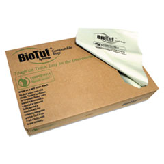 Biotuf Compostable Can Liners, 60 gal, 0.9 mil, 38" x 58", Green, 20 Bags/Roll, 5 Rolls/Carton