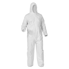 A35 Liquid and Particle Protection Coveralls, Zipper Front, Hooded, Elastic Wrists and Ankles, X-Large, White, 25/Carton