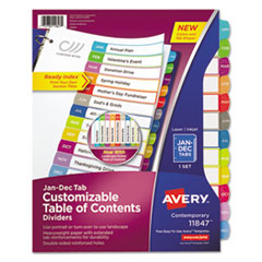 Customizable TOC Ready Index Multicolor Tab Dividers, 12-Tab, Jan. to Dec., 11 x 8.5, White, Contemporary Color Tabs, 1 Set