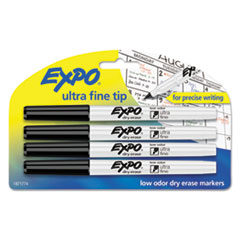 Low-Odor Dry-Erase Marker, Extra-Fine Bullet Tip, Black, 4/Pack