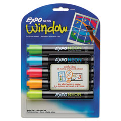 Neon Windows Dry Erase Marker, Broad Bullet Tip, Assorted Colors, 5/Pack