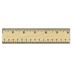 Flat Wood Ruler w/Double Metal Edge, Standard, 12" Long, Clear Lacquer Finish