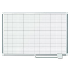 Gridded Magnetic Steel Dry Erase Planning Board, 1 x 2 Grid, 36 x 24, White Surface, Silver Aluminum Frame