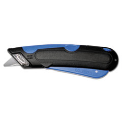 Easycut Cutter Knife w/Self-Retracting Safety-Tipped Blade, 6" Plastic Handle, Black/Blue