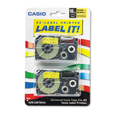 Tape Cassettes for KL Label Makers, 0.75" x 26 ft, Black on Yellow, 2/Pack