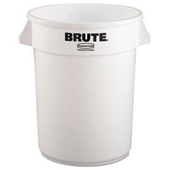 Vented Round Brute Container, 32 gal, Plastic, White