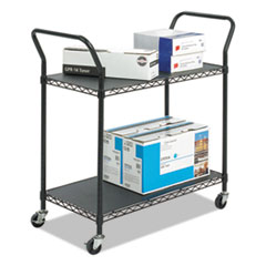 Wire Utility Cart, Metal, 2 Shelves, 400 lb Capacity, 43.75" x 19.25" x 40.5", Black