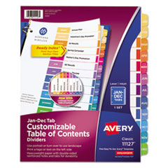 Customizable TOC Ready Index Multicolor Tab Dividers, 12-Tab, Jan. to Dec., 11 x 8.5, White, Traditional Color Tabs, 1 Set